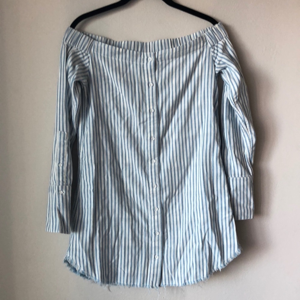 Off the shoulder button-down striped tunic top